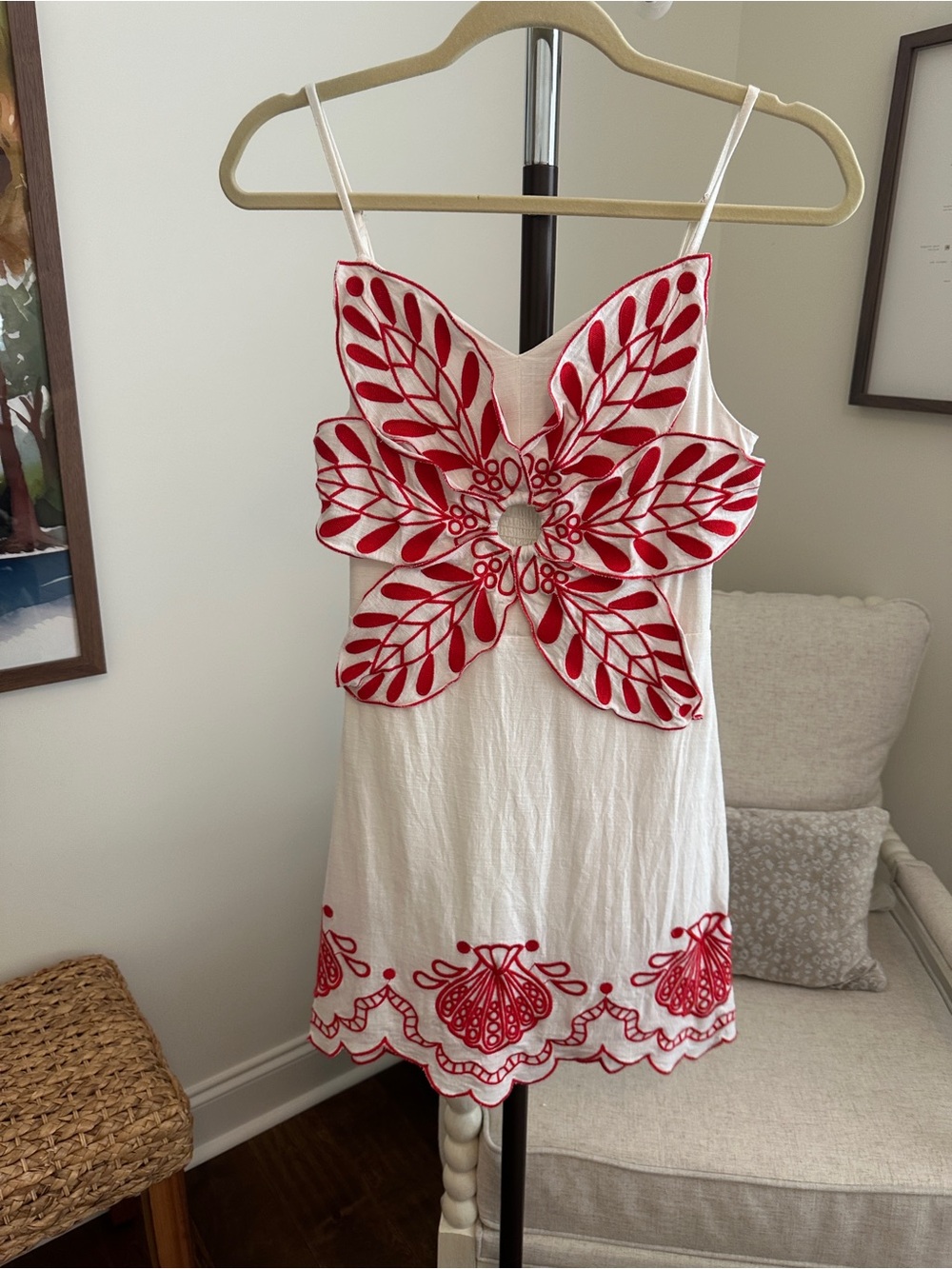 Fate White dress with Red Floral Appliqué